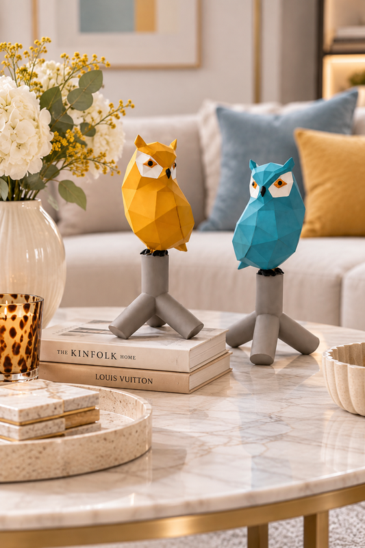 Colorful Geometric Owl Sculpture
