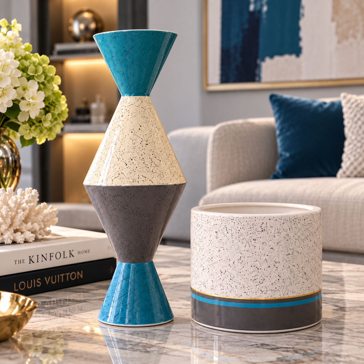 Color Block Geometric Vase - Set of 2