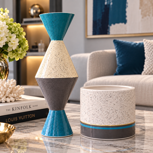 Color Block Geometric Vase - Set of 2