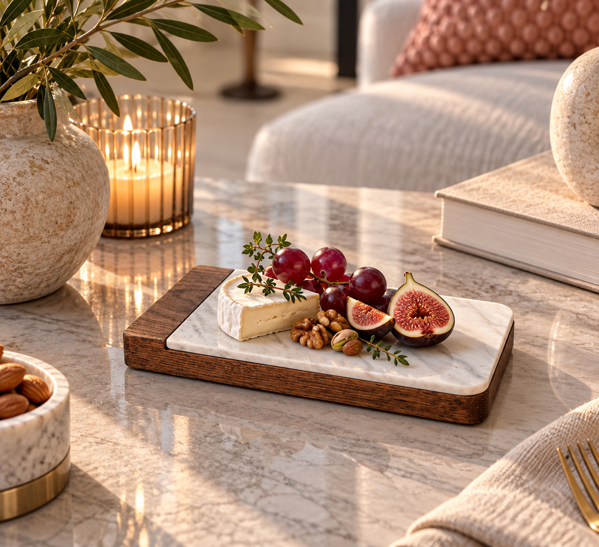 Wood & Marble Serving Tray