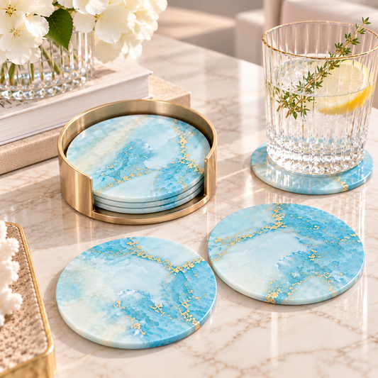 Aqua Gold Coaster Set - 4 Pieces