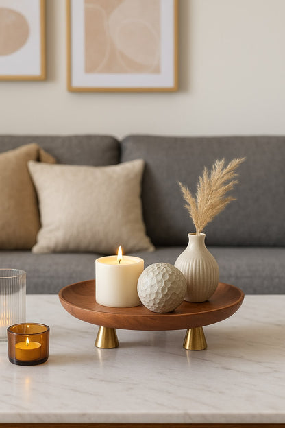 Wooden Serving Tray with Gold Legs