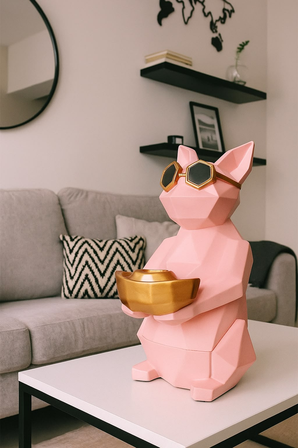 Faceted Fortune Cat Sculpture