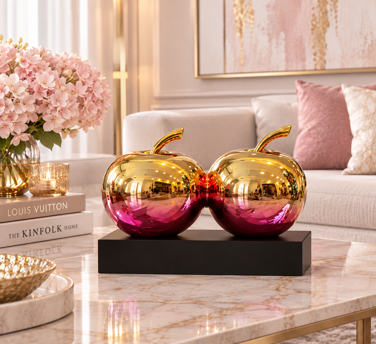 Golden Duo Apple Sculpture