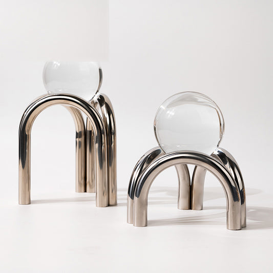 Arched Titanium Crystal Ball Sculpture