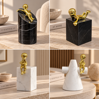 Golden Muse on White and Black Marble