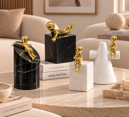 Golden Muse on White and Black Marble