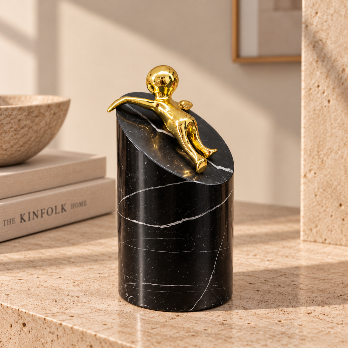 Golden Muse on White and Black Marble