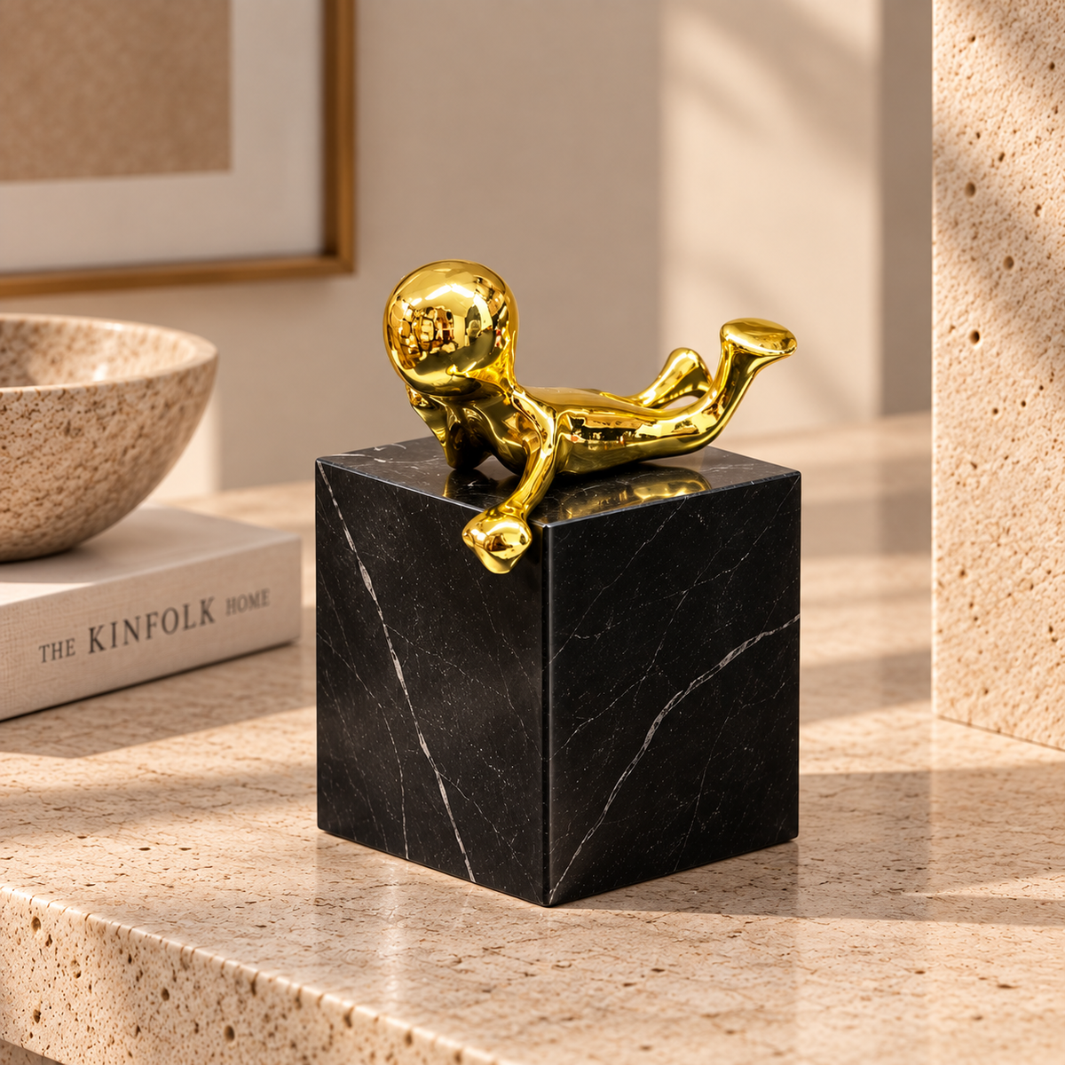 Golden Muse on White and Black Marble