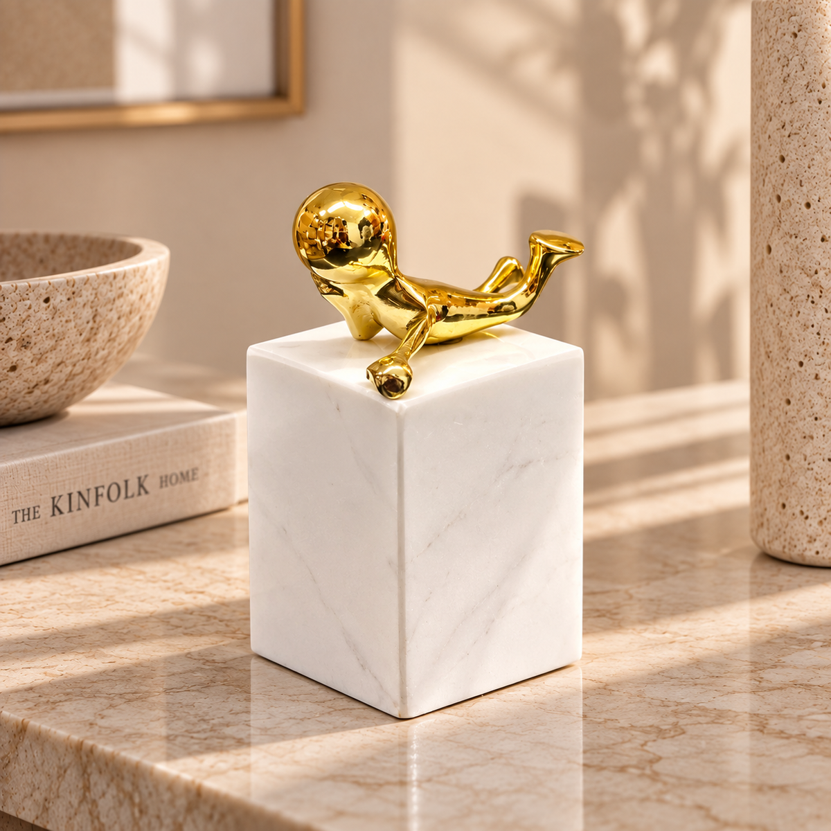 Golden Muse on White and Black Marble