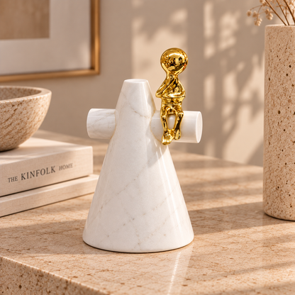 Golden Muse on White and Black Marble