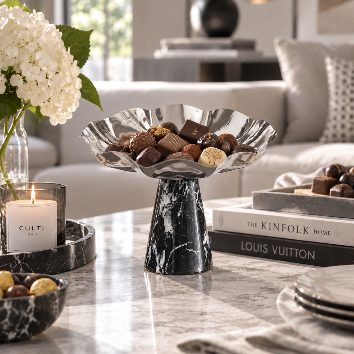 Marble & Metal Serving Bowl
