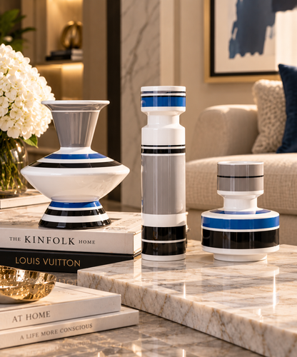 Striped Ceramic Vases - Set of 3