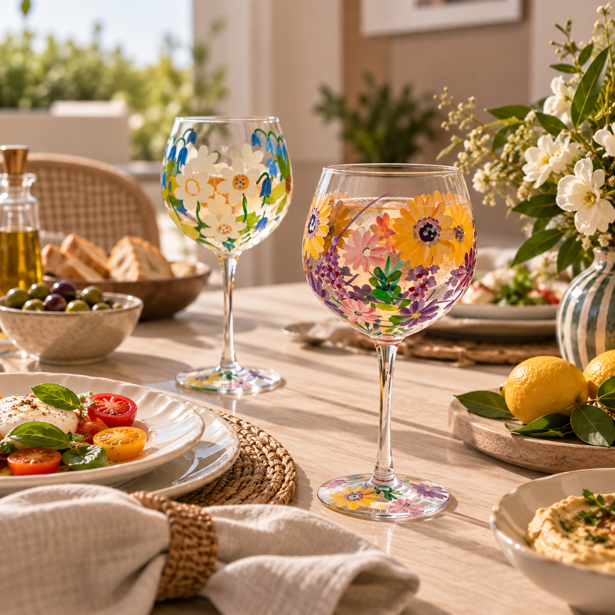 Hand-Painted Floral Wine Glasses