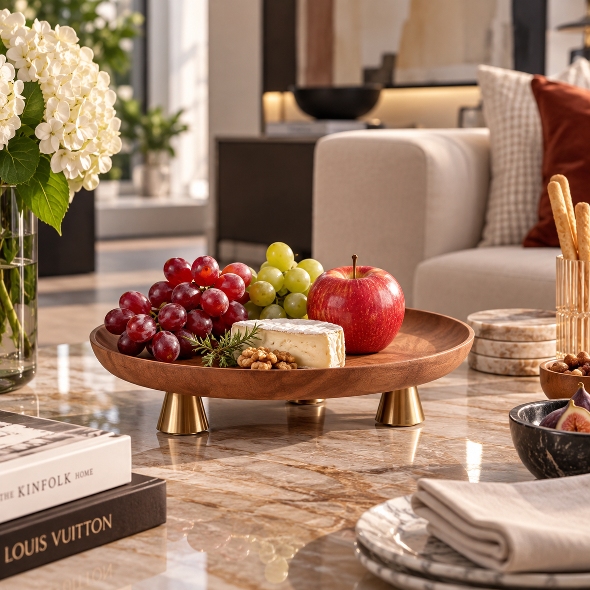 Wooden Serving Tray with Gold Legs