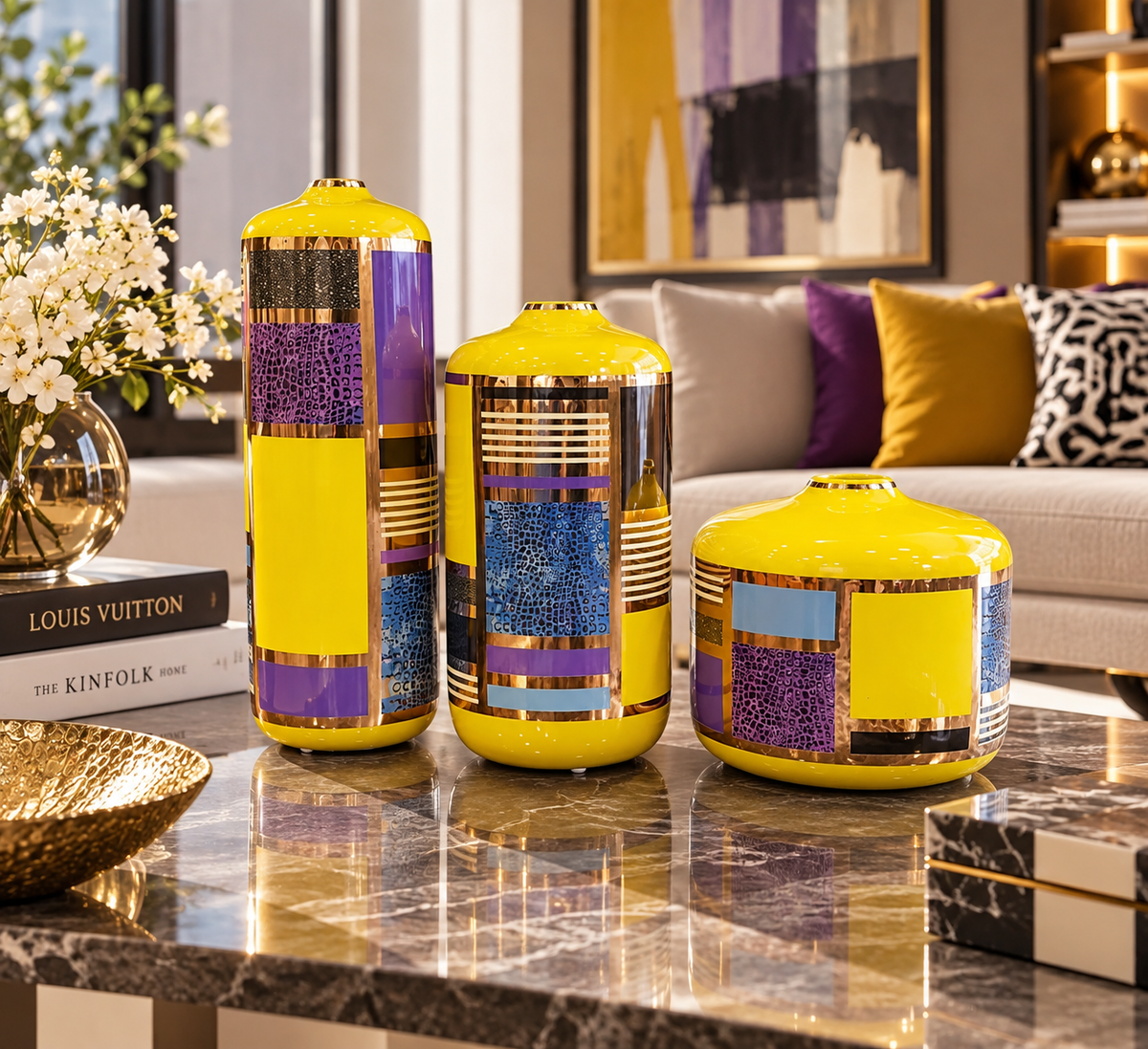 Vibrant Geometric Vase Trio